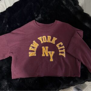 Hollister Maroon Cropped Crewneck with Yellow NY Graphic
